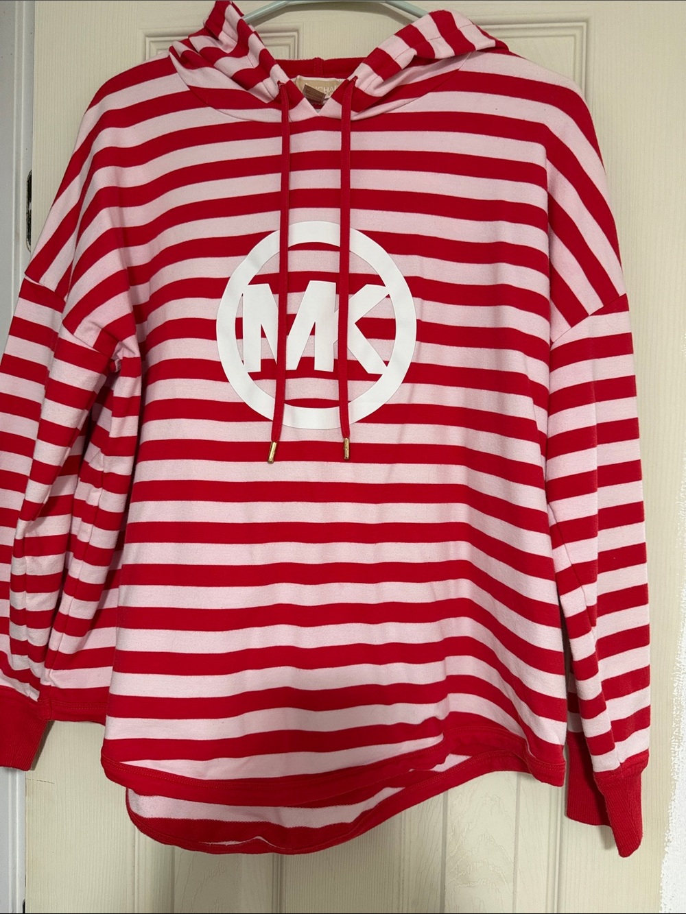 Michael Kors Red and White Striped MK Logo Hoodie